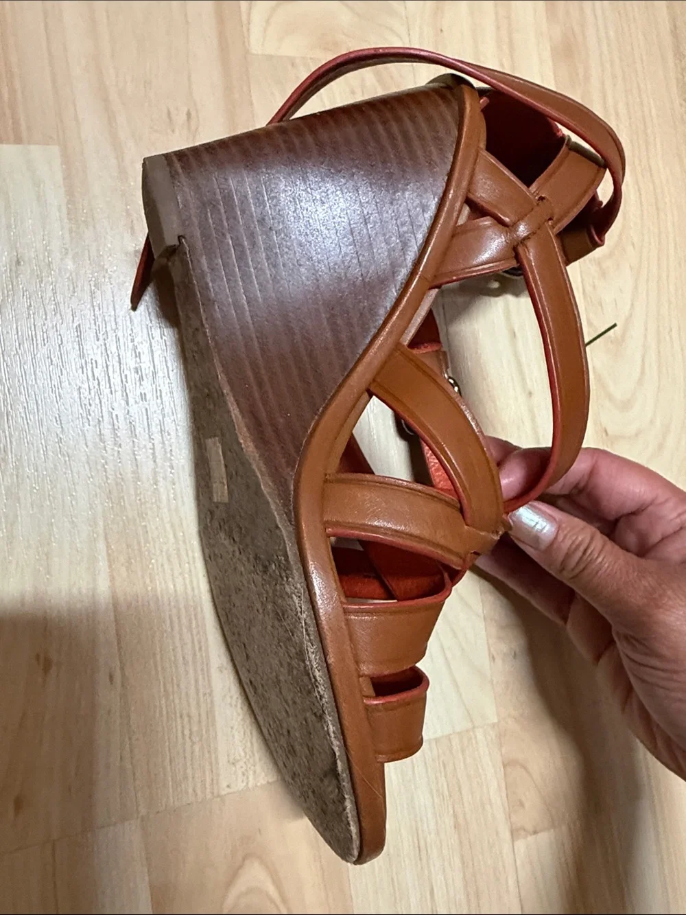 Coach Two-Tone Brown and Red Strappy Leather Sandals Preloved